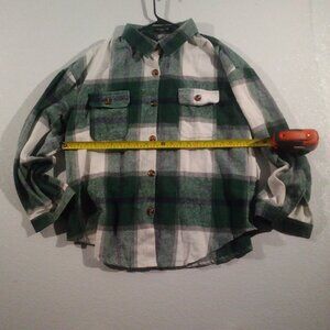 Women's Floral Pig Long Sleeve Flannel Button Up, Green/Blue/Gray/White, Size 2X